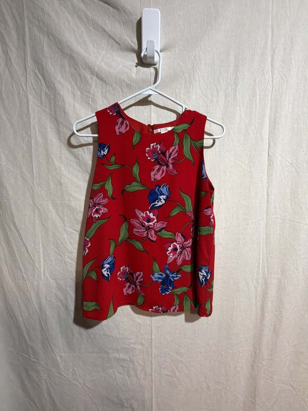 Red Blue green Floral Tropical cut out back sleeveless tank top